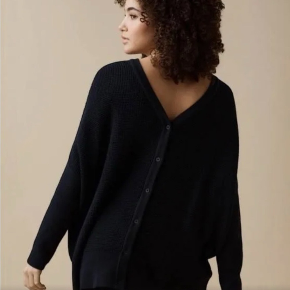 Vetta Sweater Womens Medium The Convertible Waffle Mockneck Cardigan Black